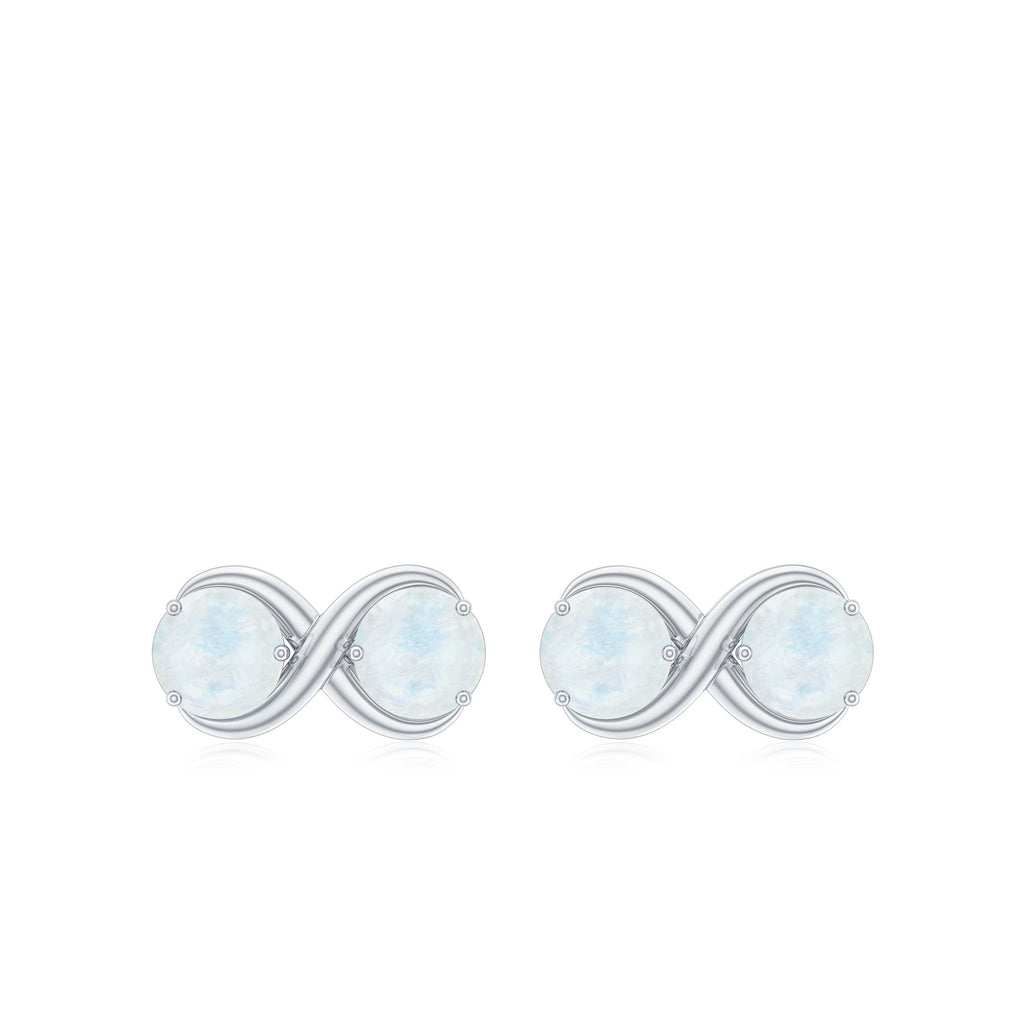 Moonstone Infinity Earrings - Solid Gold Two Stone Studs With Round Blue Gemstones