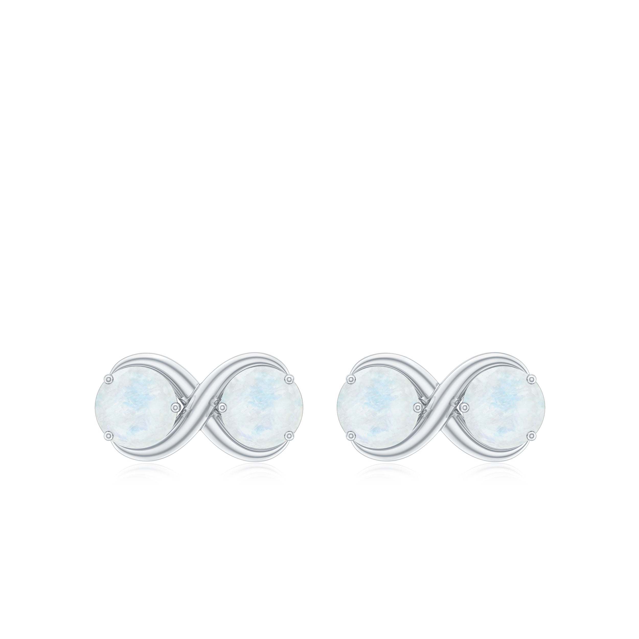 Moonstone Infinity Earrings - Solid Gold Two Stone Studs With Round Blue Gemstones