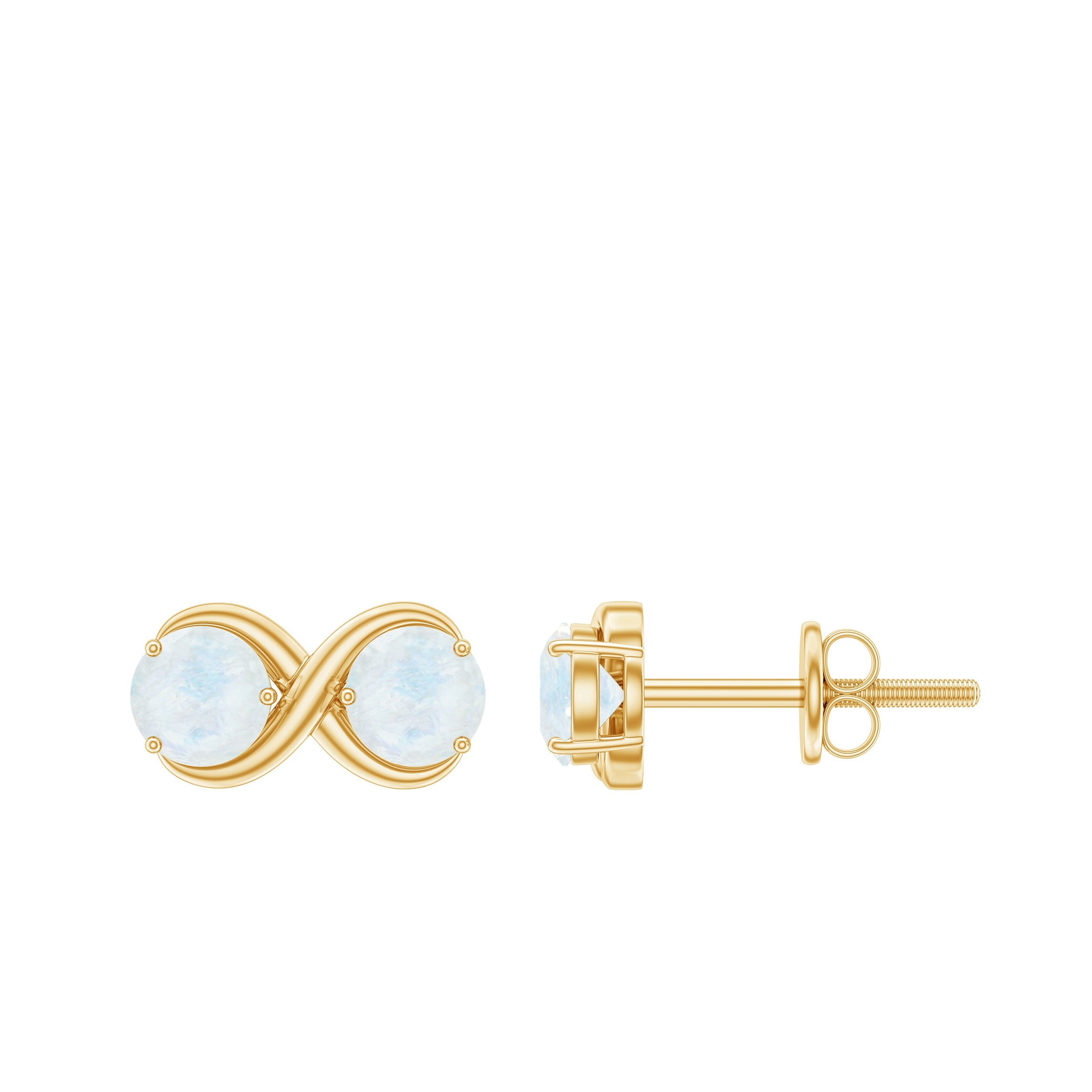 Moonstone Infinity Earrings - Solid Gold Two Stone Studs With Round Blue Gemstones