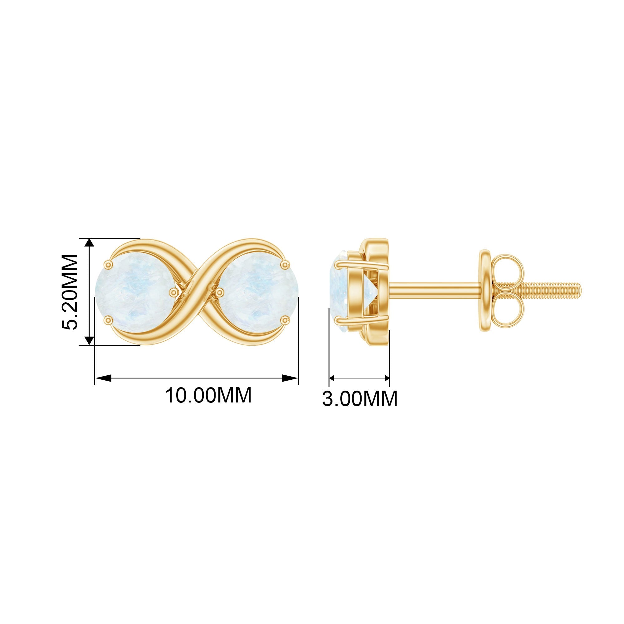 Moonstone Infinity Earrings - Solid Gold Two Stone Studs With Round Blue Gemstones