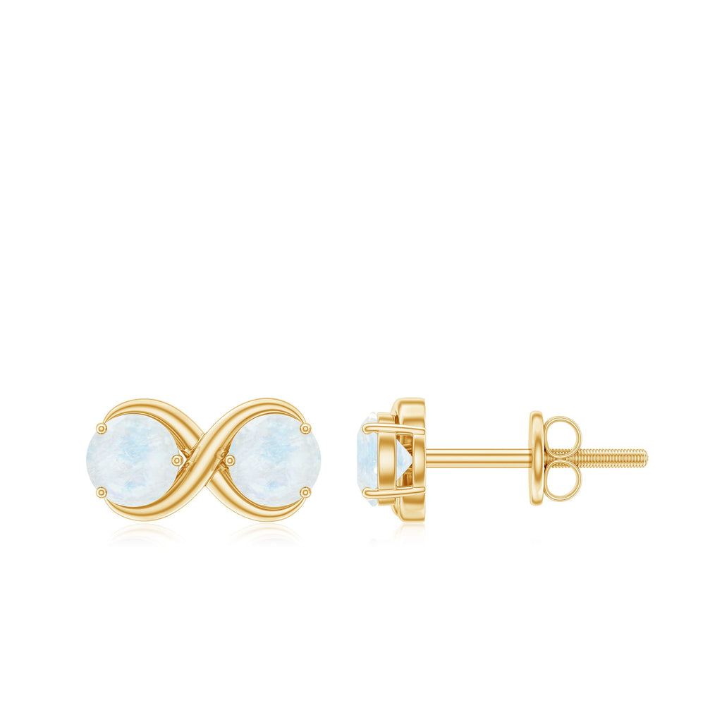 Moonstone Infinity Earrings - Solid Gold Two Stone Studs With Round Blue Gemstones
