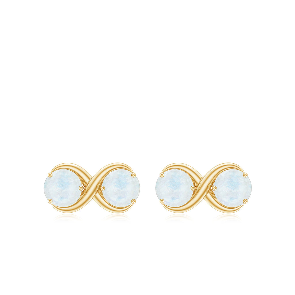 Moonstone Infinity Earrings - Solid Gold Two Stone Studs With Round Blue Gemstones