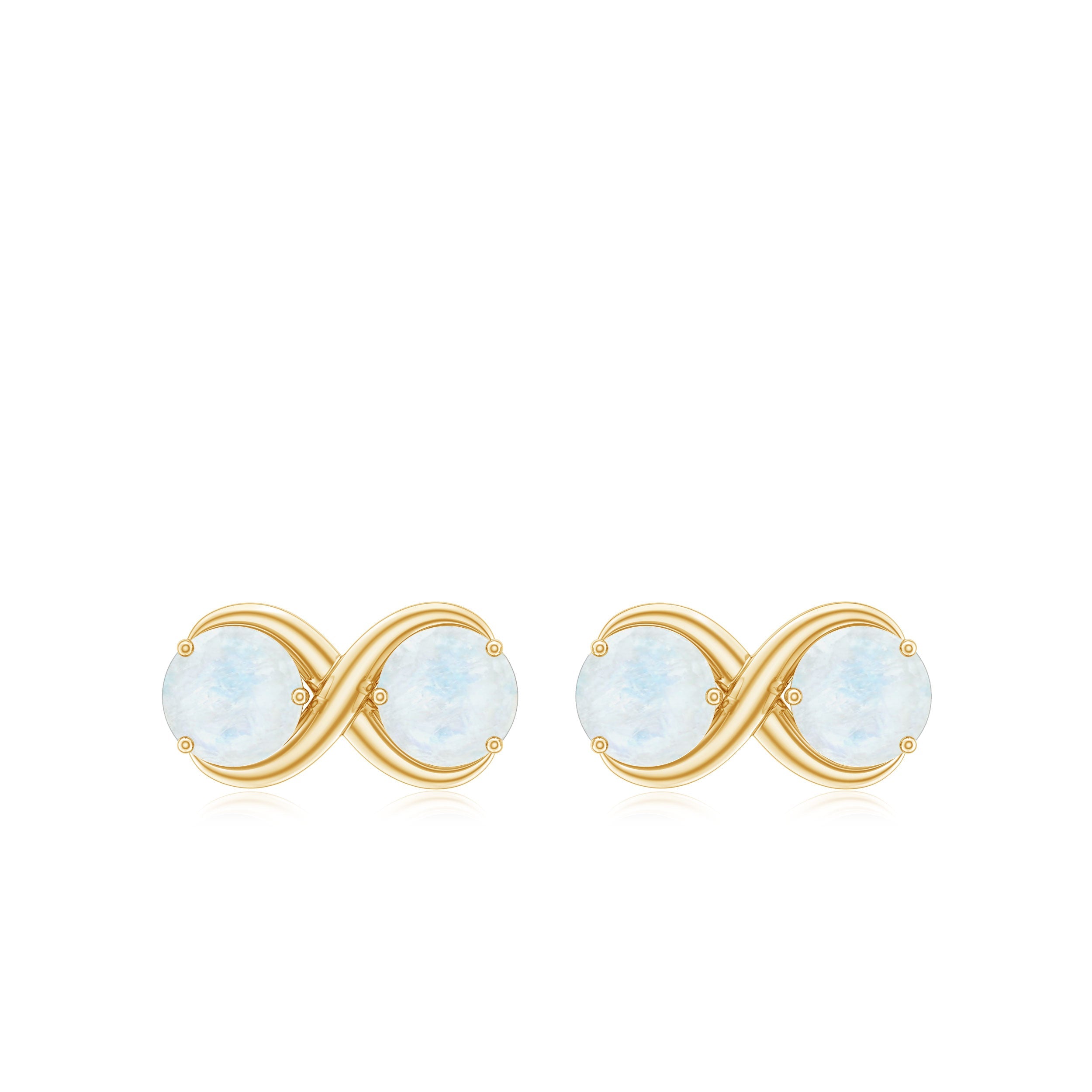Moonstone Infinity Earrings - Solid Gold Two Stone Studs With Round Blue Gemstones