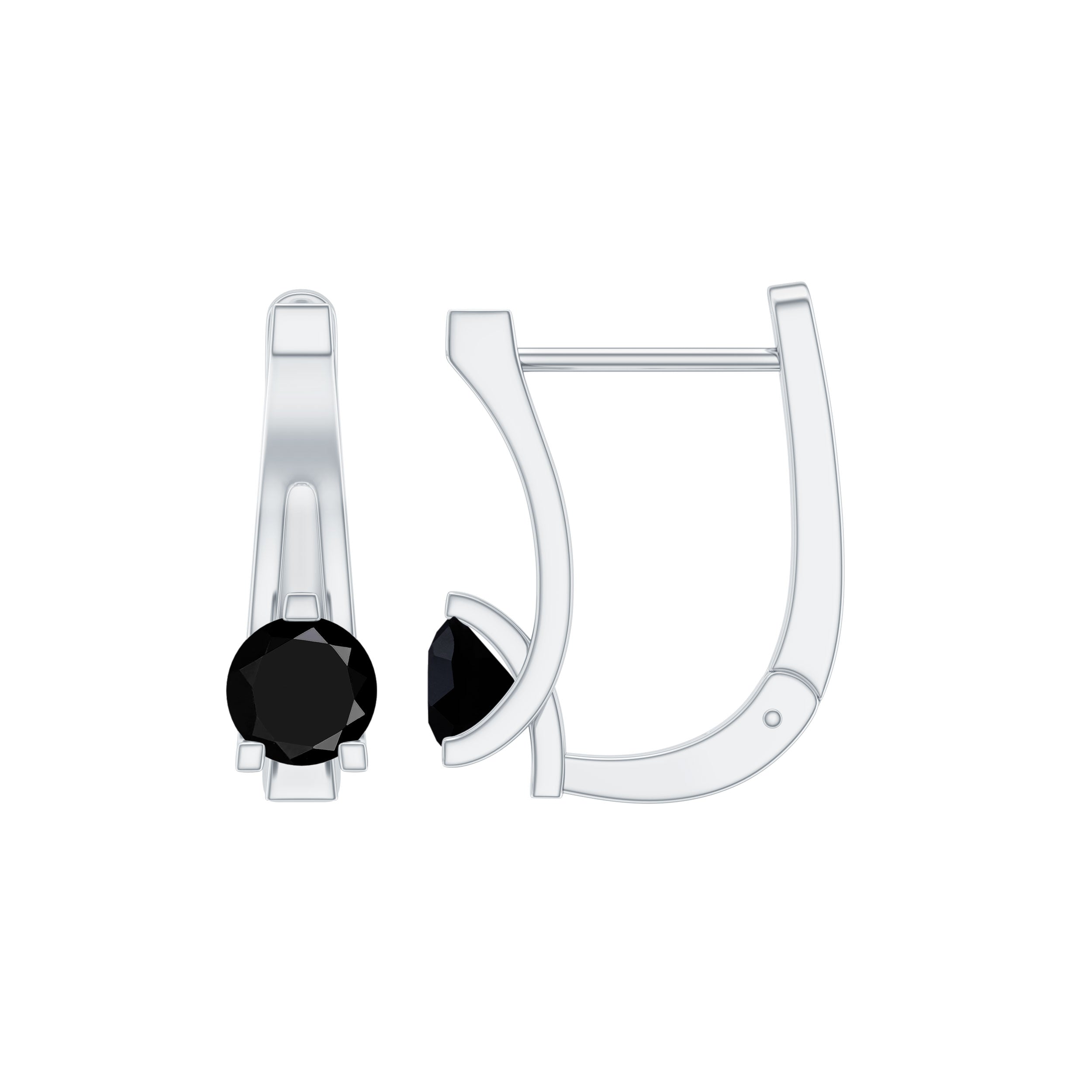 Natural Black Onyx J Hoop Earrings with Latch Back
