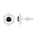 Garnet Stud Earrings - 1 CT Round Shape Garnet With Diamond Accent | Minimalist Geometric Jewelry