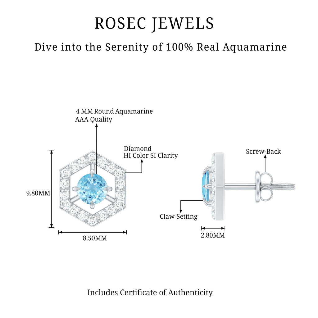 Aquamarine Diamond Earrings – Modern Geometric Design with AAA Quality Aquamarine