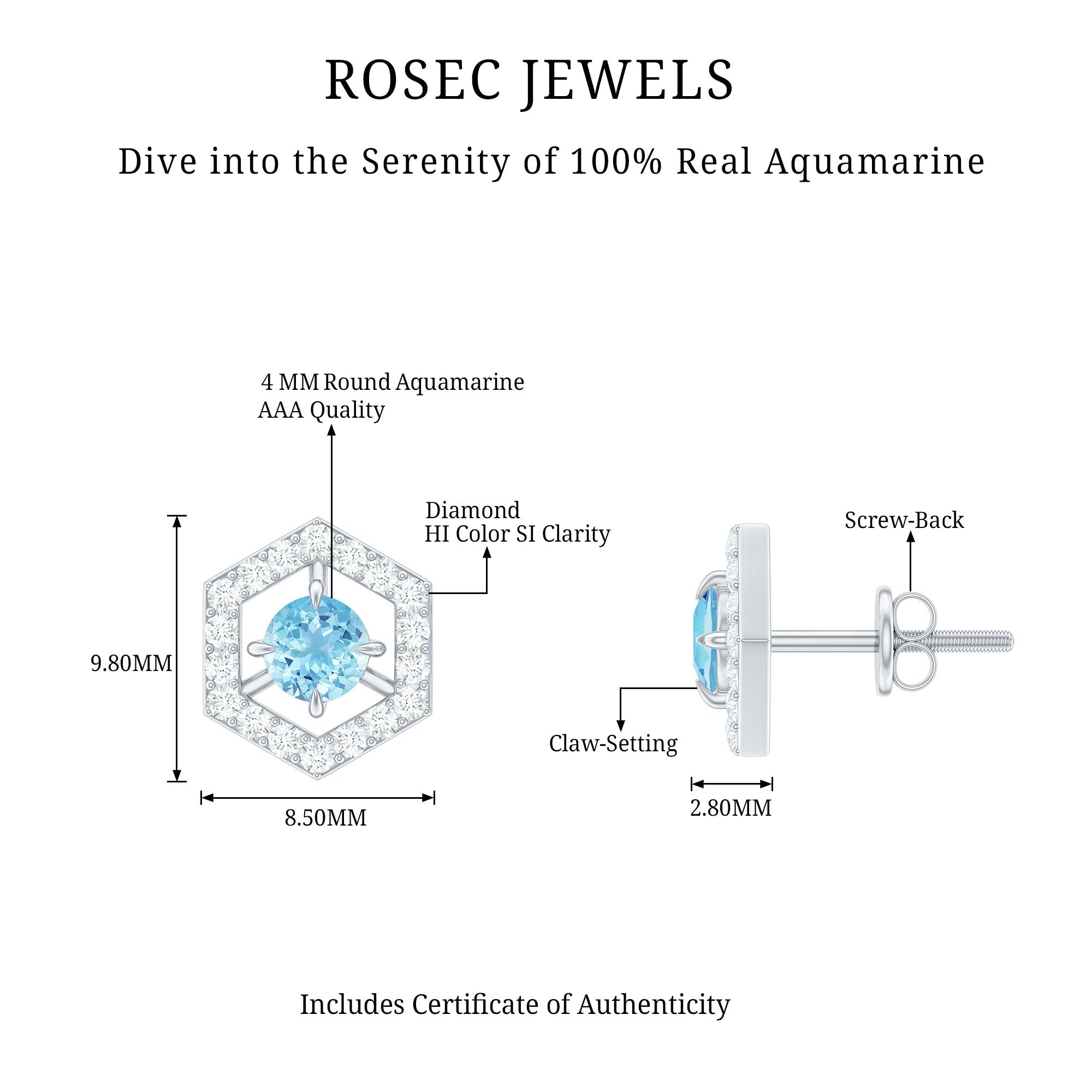 Aquamarine Diamond Earrings – Modern Geometric Design with AAA Quality Aquamarine
