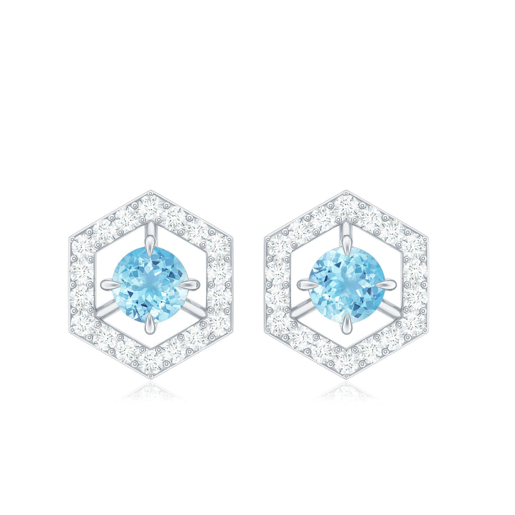 Aquamarine Diamond Earrings – Modern Geometric Design with AAA Quality Aquamarine