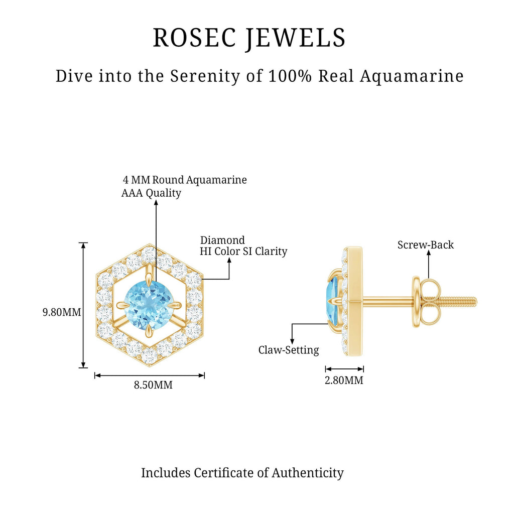 Aquamarine Diamond Earrings – Modern Geometric Design with AAA Quality Aquamarine