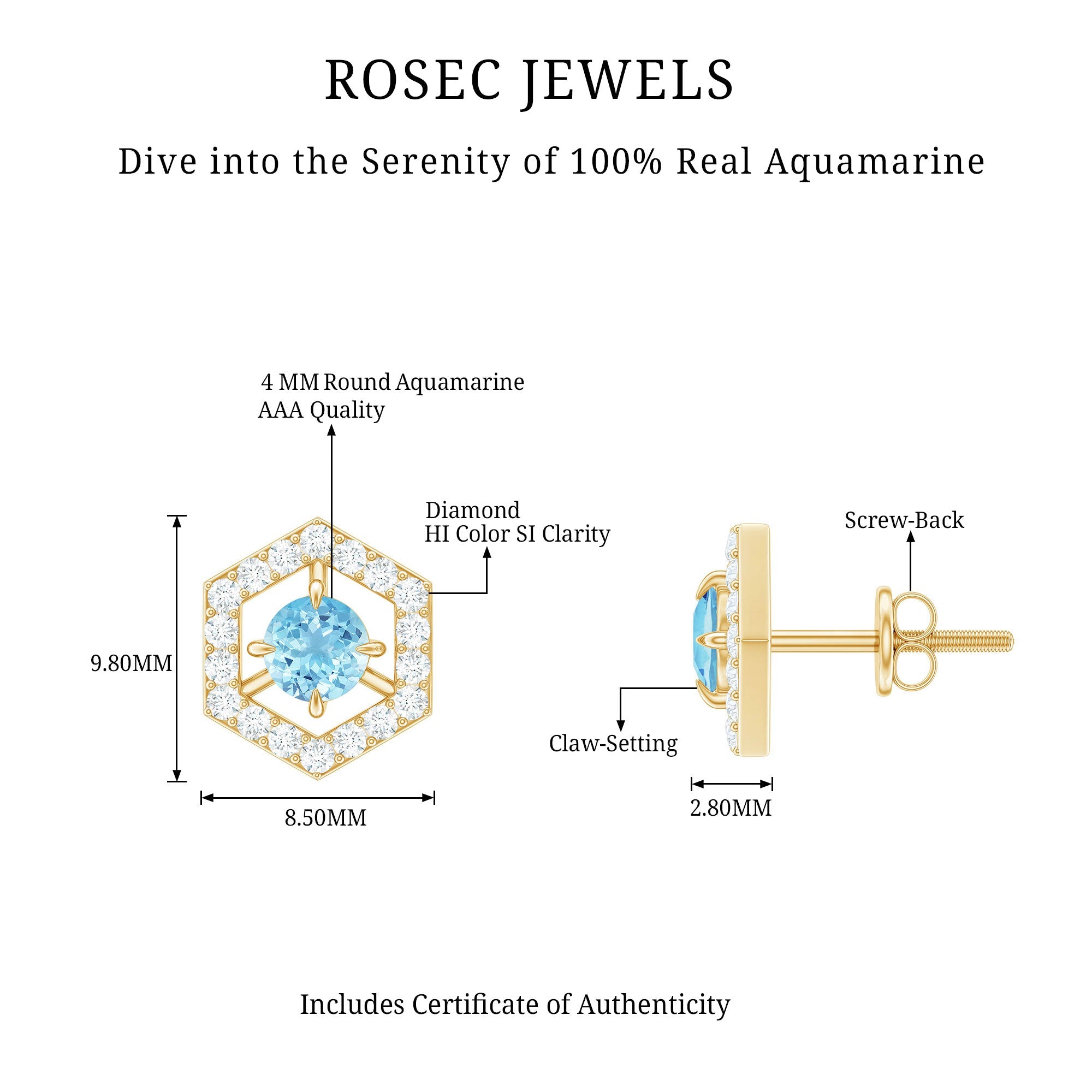 Aquamarine Diamond Earrings – Modern Geometric Design with AAA Quality Aquamarine