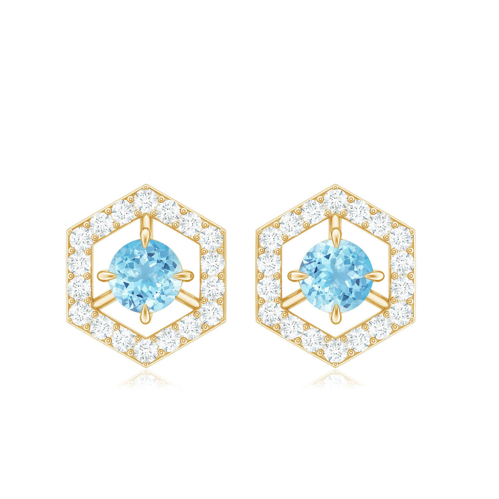 Aquamarine Diamond Earrings – Modern Geometric Design with AAA Quality Aquamarine