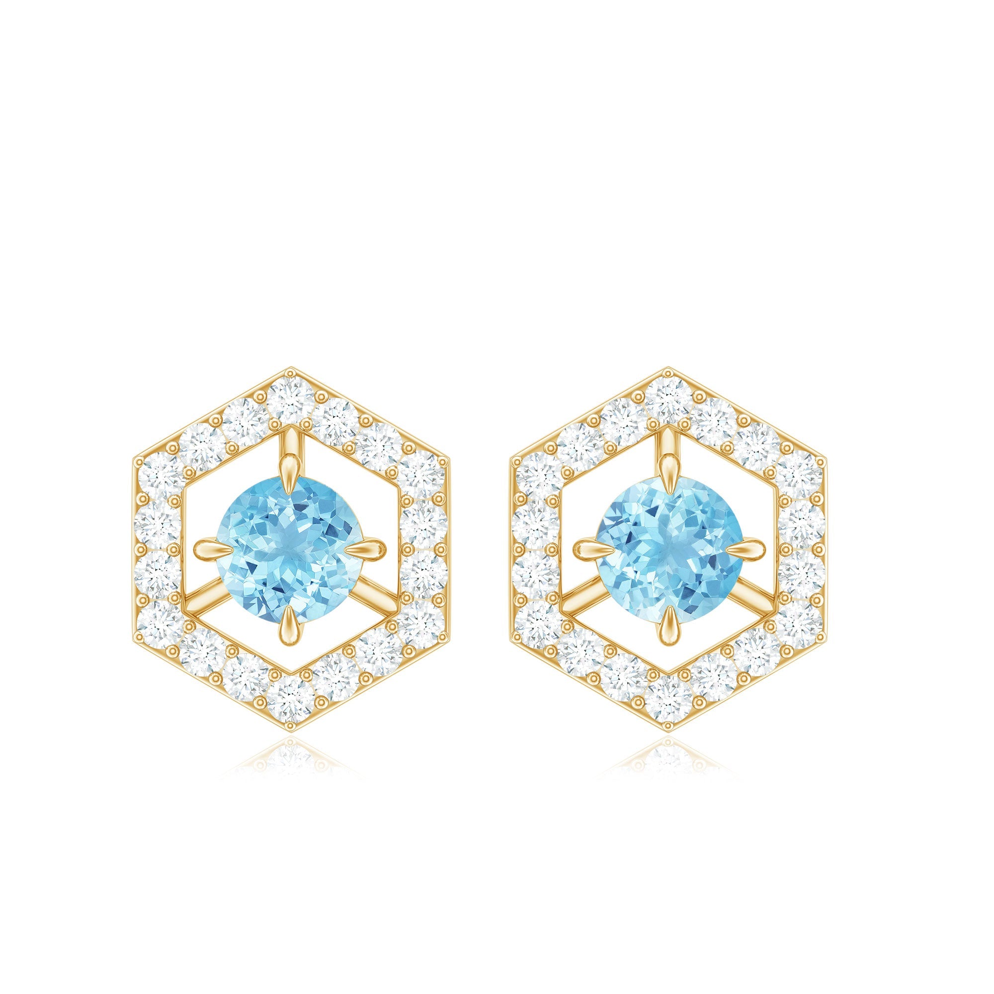 Aquamarine Diamond Earrings – Modern Geometric Design with AAA Quality Aquamarine