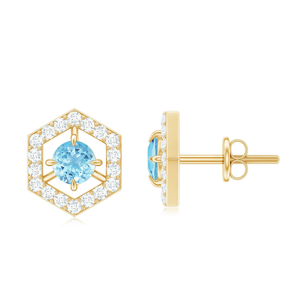 Aquamarine Diamond Earrings – Modern Geometric Design with AAA Quality Aquamarine
