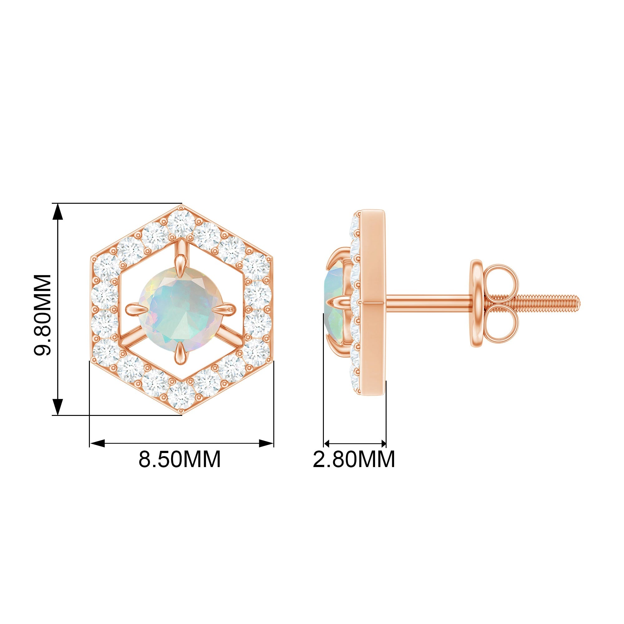 Ethiopian Opal Stud Earrings - Minimalist Gold Geometric Studs with Diamond Accents