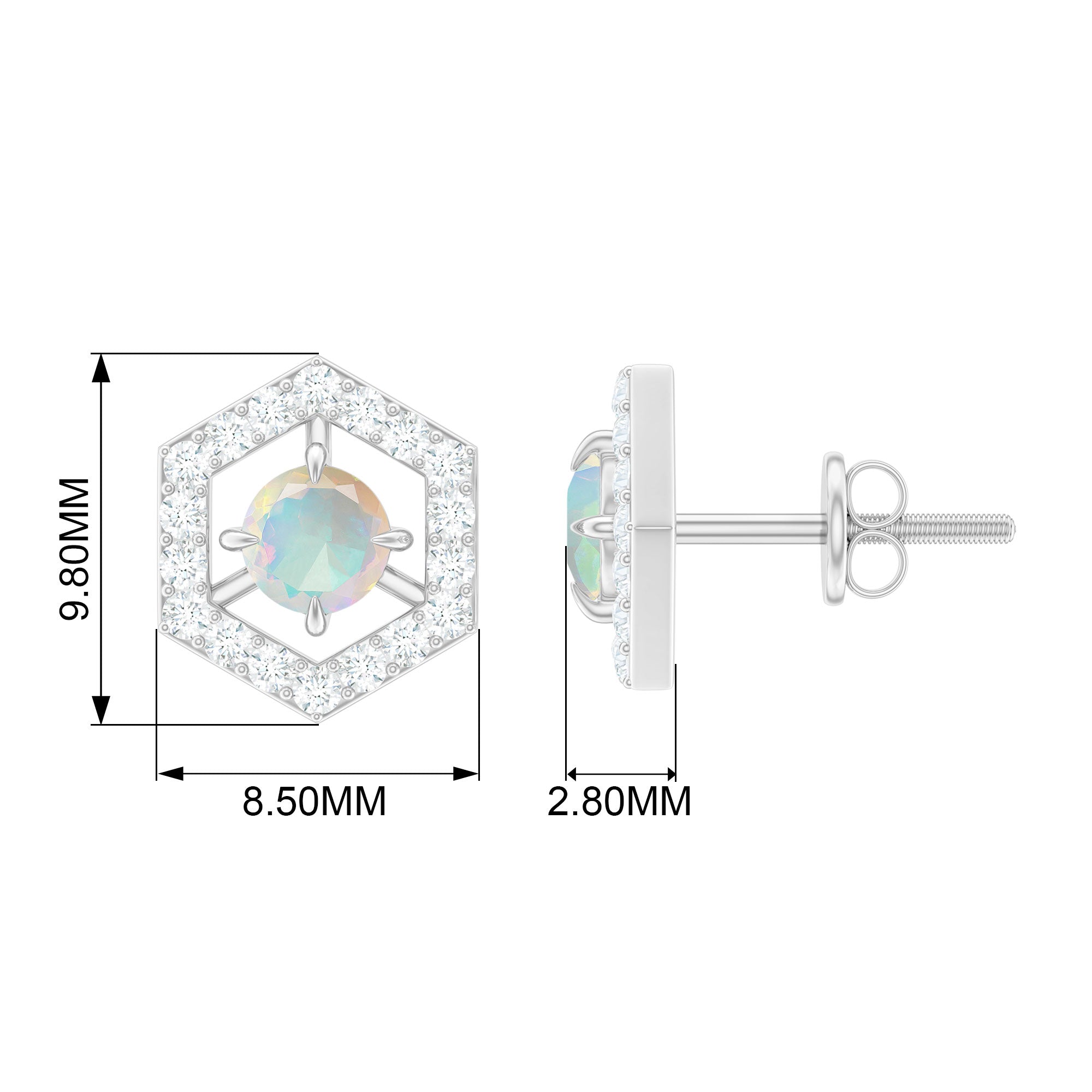 Ethiopian Opal Stud Earrings - Minimalist Gold Geometric Studs with Diamond Accents