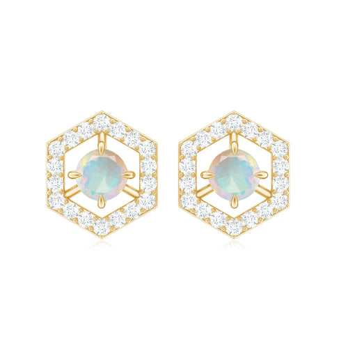 0.5 Carat Ethiopian Opal and Diamond Geometric Stud Earrings