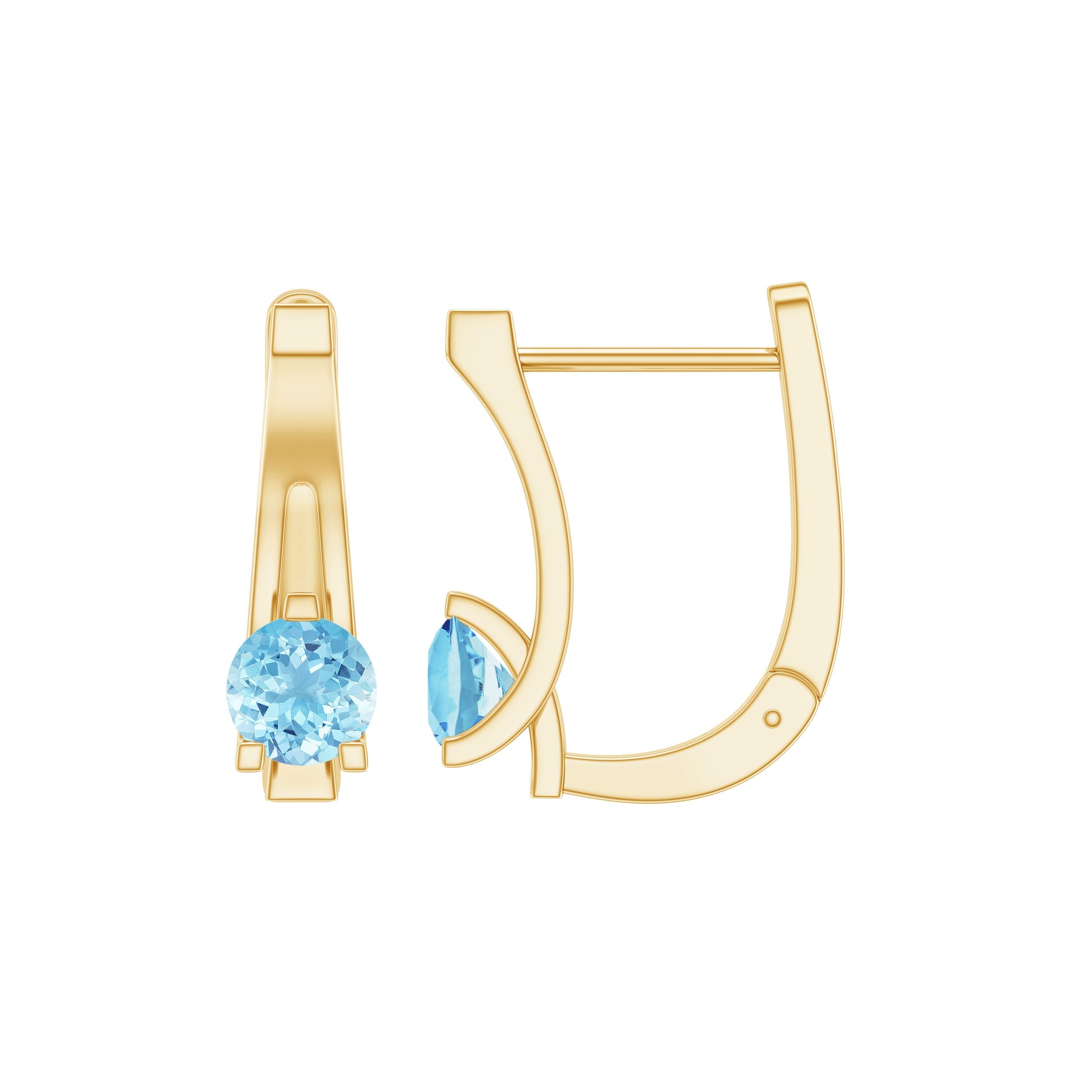 Aquamarine Hoop Earrings – Natural Round Shape Hoops | 3 Prong Setting & Latch Back Closure