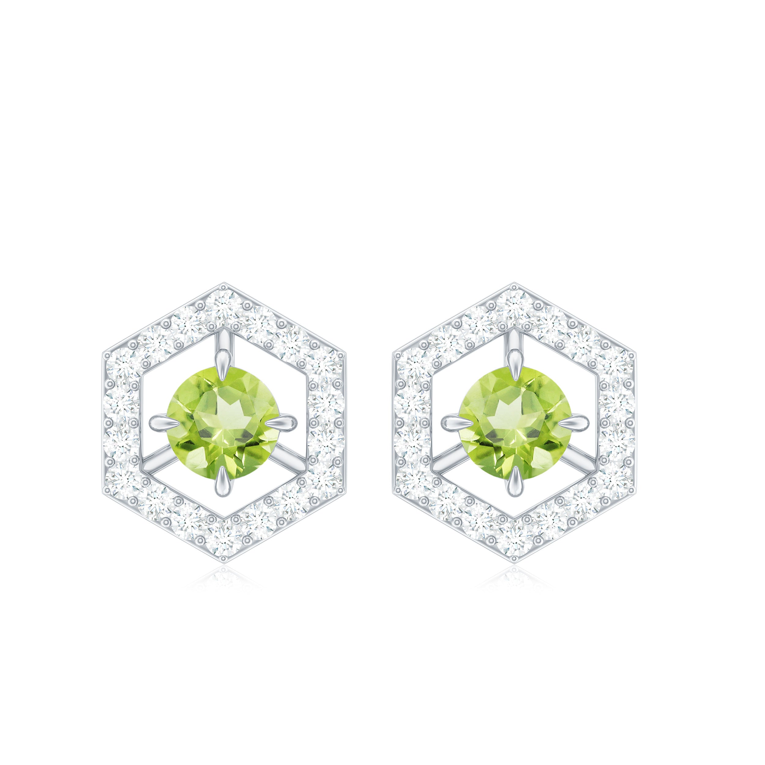 Peridot Stud Earrings - Minimalist Geometric Solid Gold With Diamond Accent