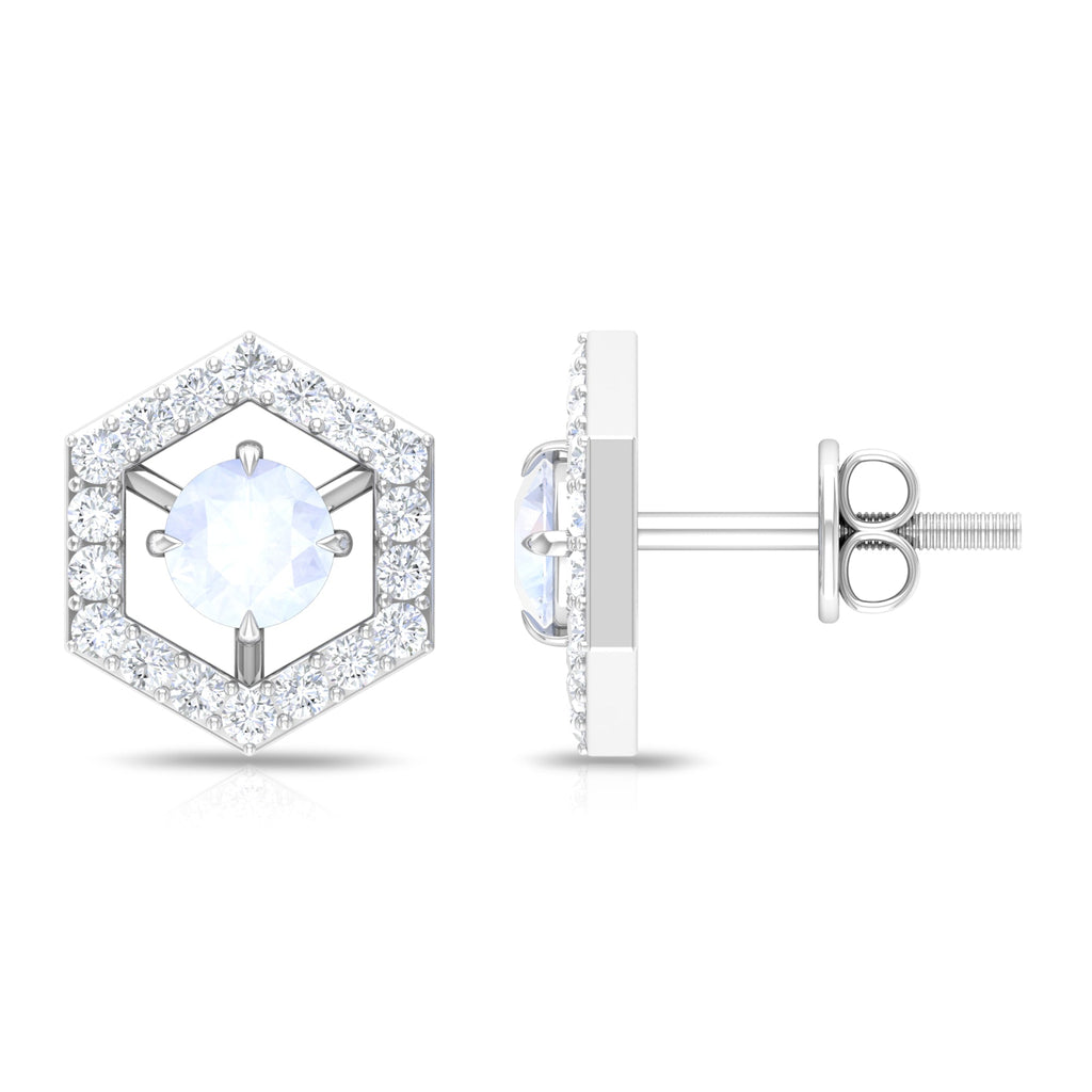Moonstone Stud Earrings – 1 CT Diamond Geometric Solid Gold Minimalist Jewelry