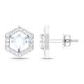 Moonstone Stud Earrings – 1 CT Diamond Geometric Solid Gold Minimalist Jewelry