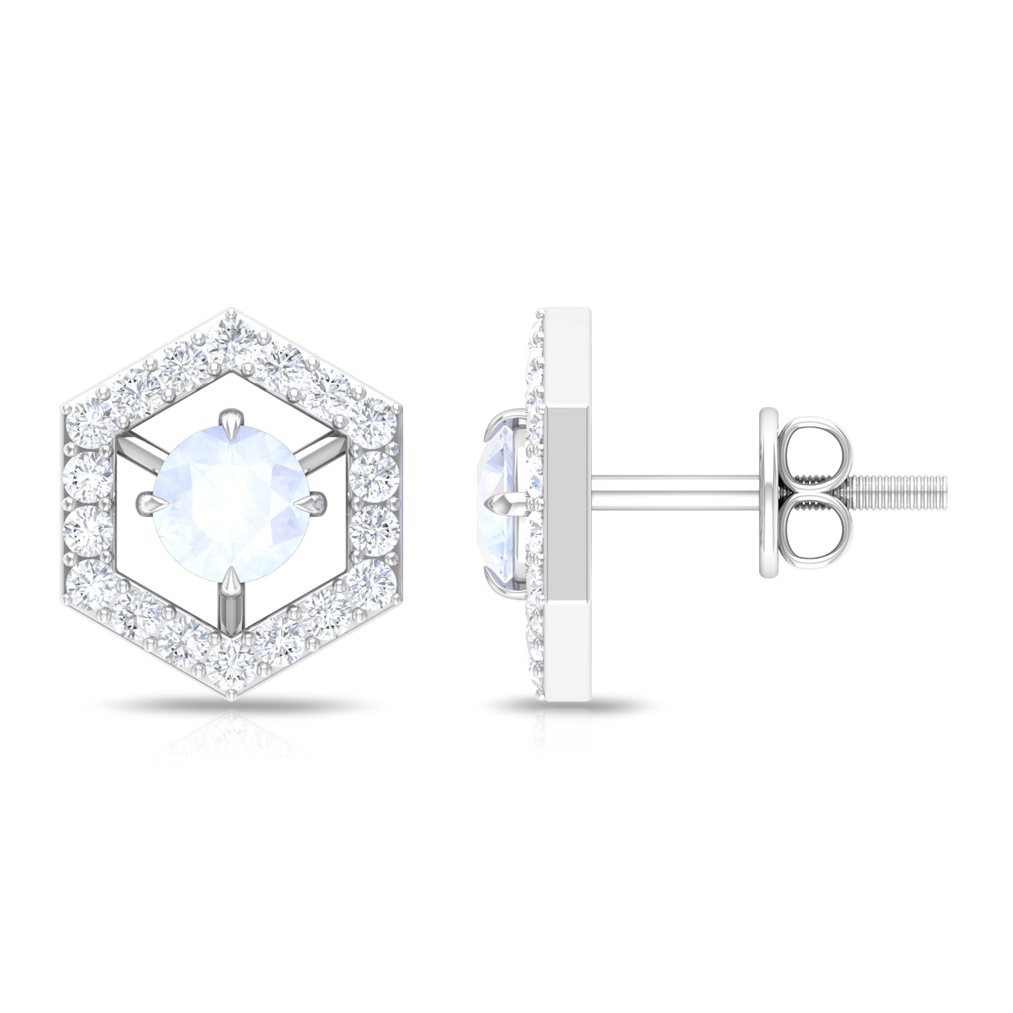 Moonstone Stud Earrings – 1 CT Diamond Geometric Solid Gold Minimalist Jewelry