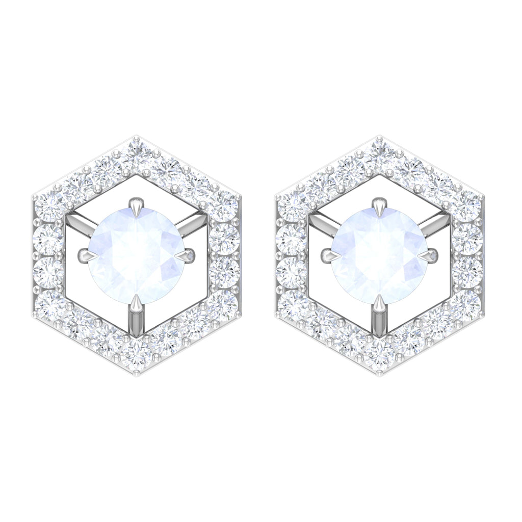 Moonstone Stud Earrings – 1 CT Diamond Geometric Solid Gold Minimalist Jewelry
