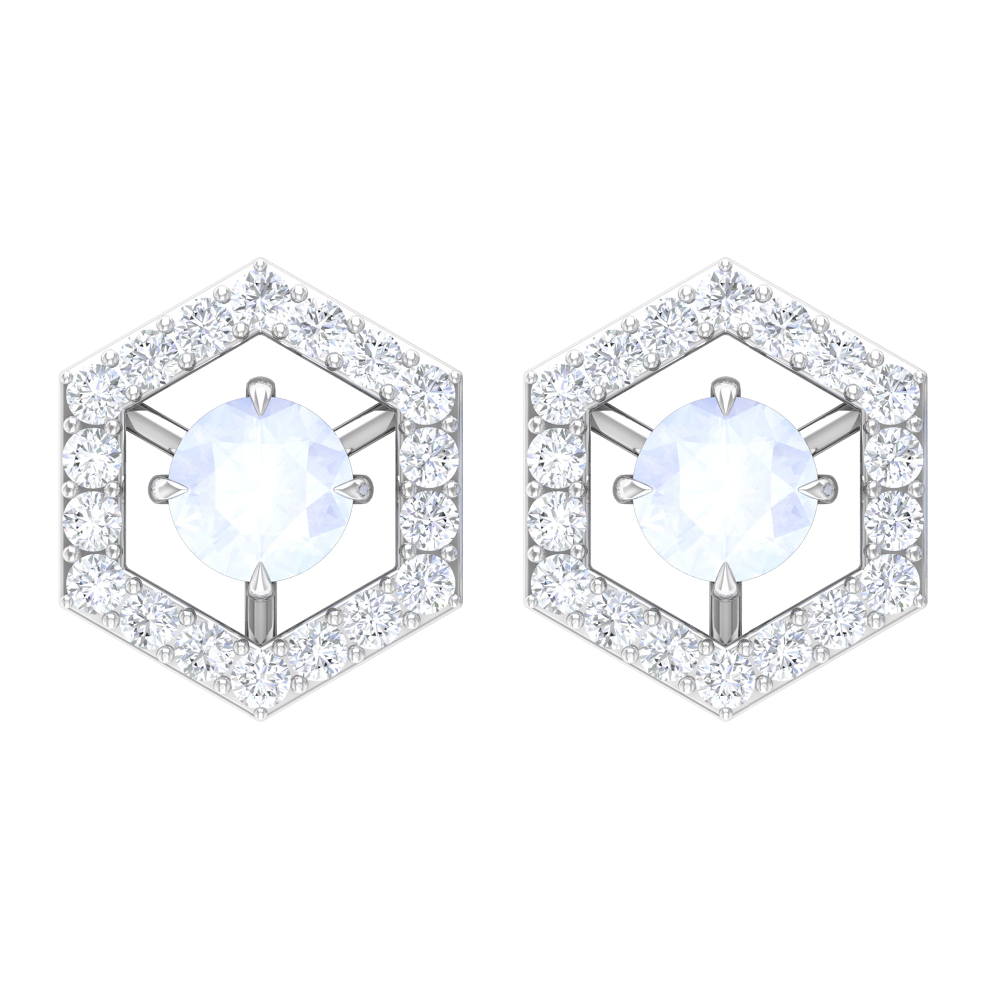 Moonstone Stud Earrings – 1 CT Diamond Geometric Solid Gold Minimalist Jewelry