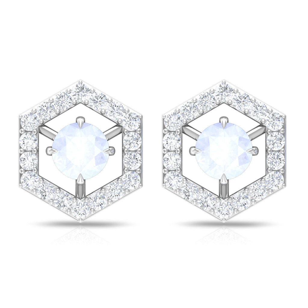 Moonstone Stud Earrings – 1 CT Diamond Geometric Solid Gold Minimalist Jewelry