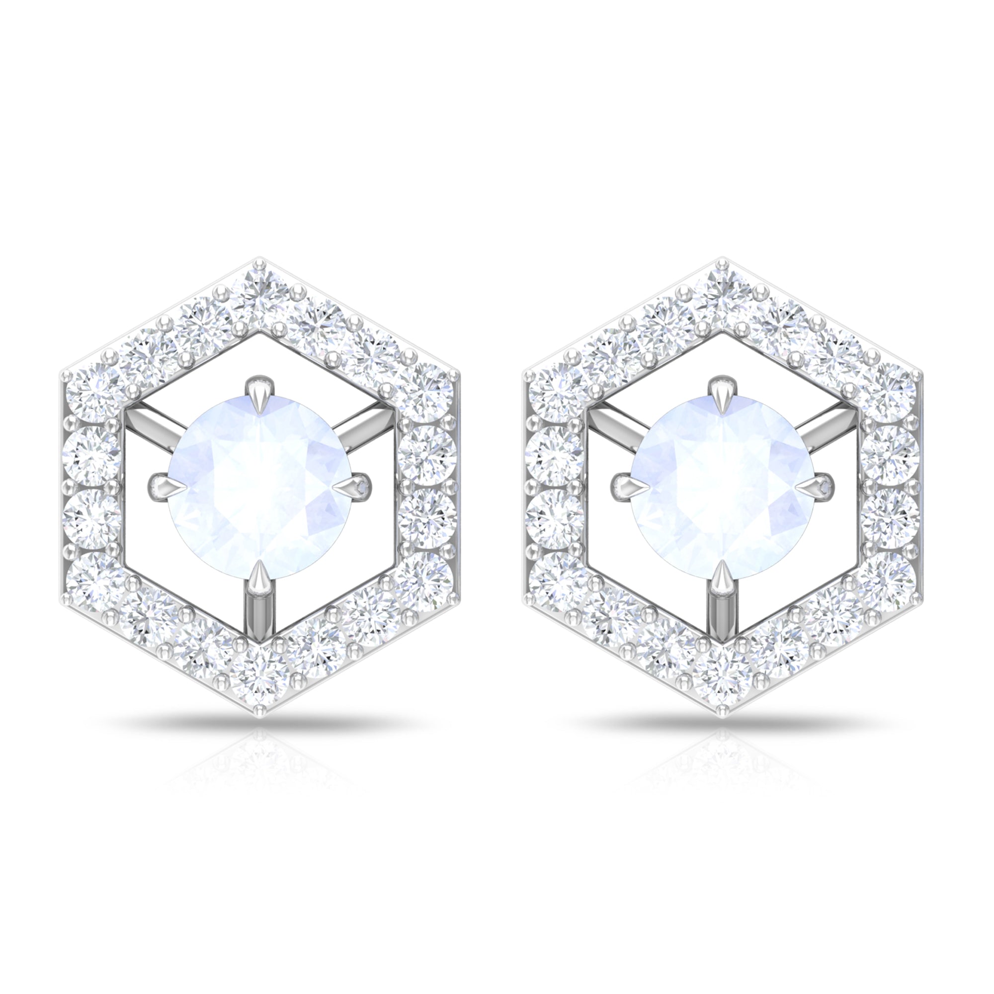 Moonstone Stud Earrings – 1 CT Diamond Geometric Solid Gold Minimalist Jewelry