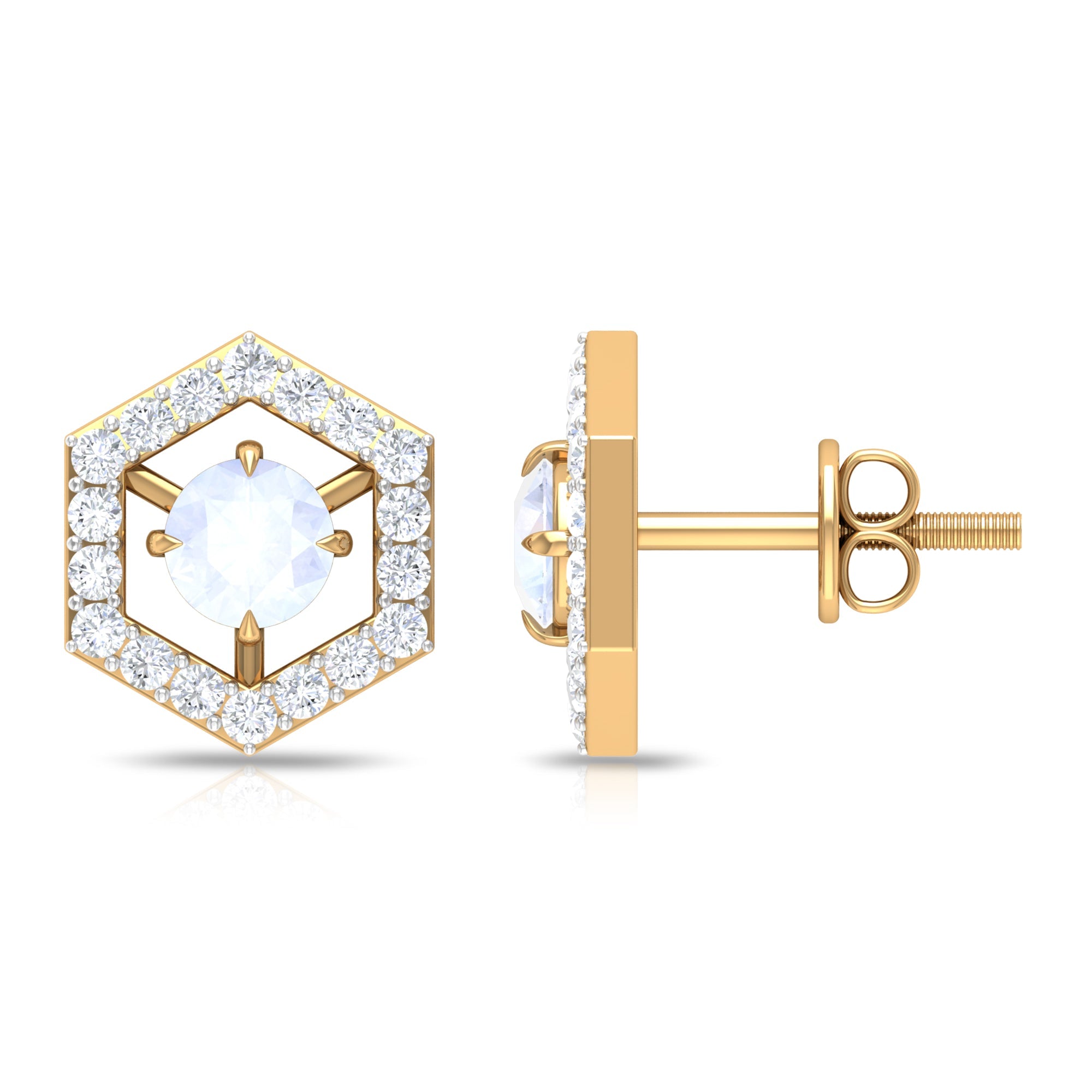 Moonstone Stud Earrings – 1 CT Diamond Geometric Solid Gold Minimalist Jewelry