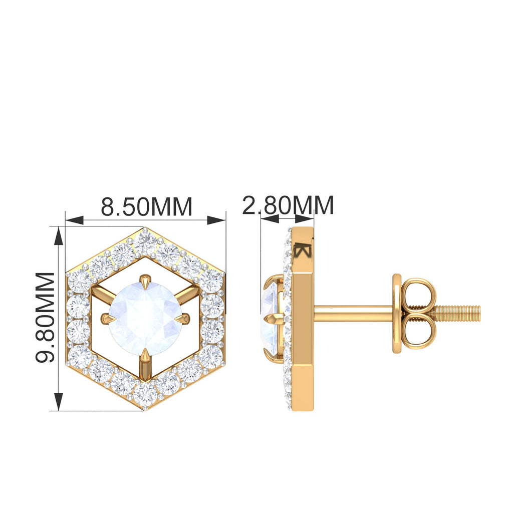 Moonstone Stud Earrings – 1 CT Diamond Geometric Solid Gold Minimalist Jewelry