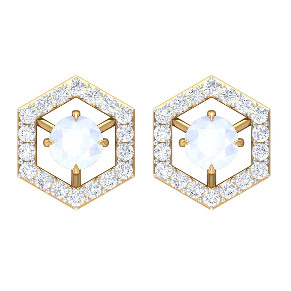 Moonstone Stud Earrings – 1 CT Diamond Geometric Solid Gold Minimalist Jewelry