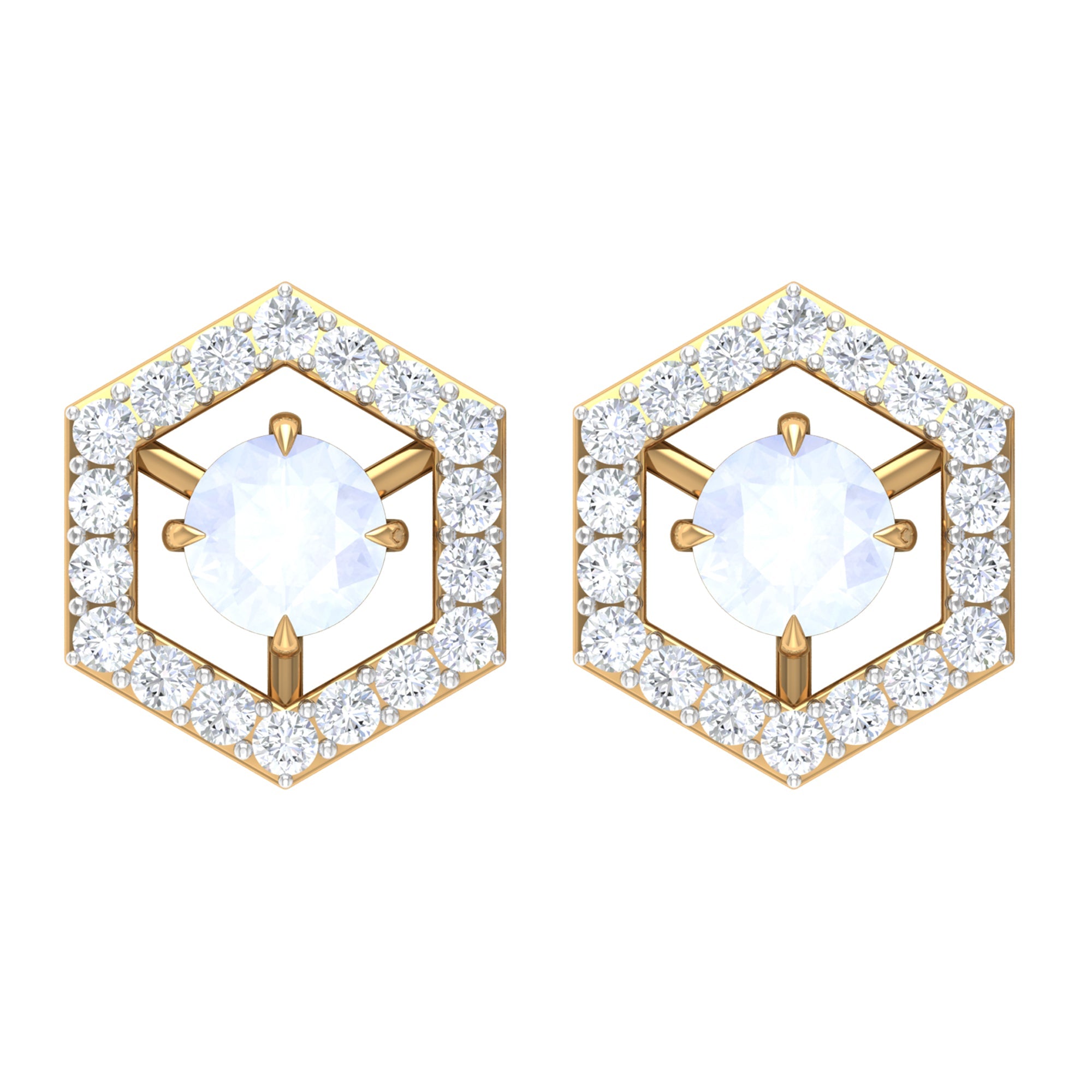 Moonstone Stud Earrings – 1 CT Diamond Geometric Solid Gold Minimalist Jewelry