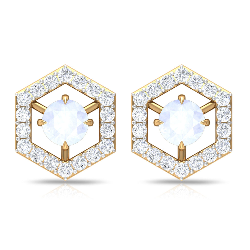 Moonstone Stud Earrings – 1 CT Diamond Geometric Solid Gold Minimalist Jewelry