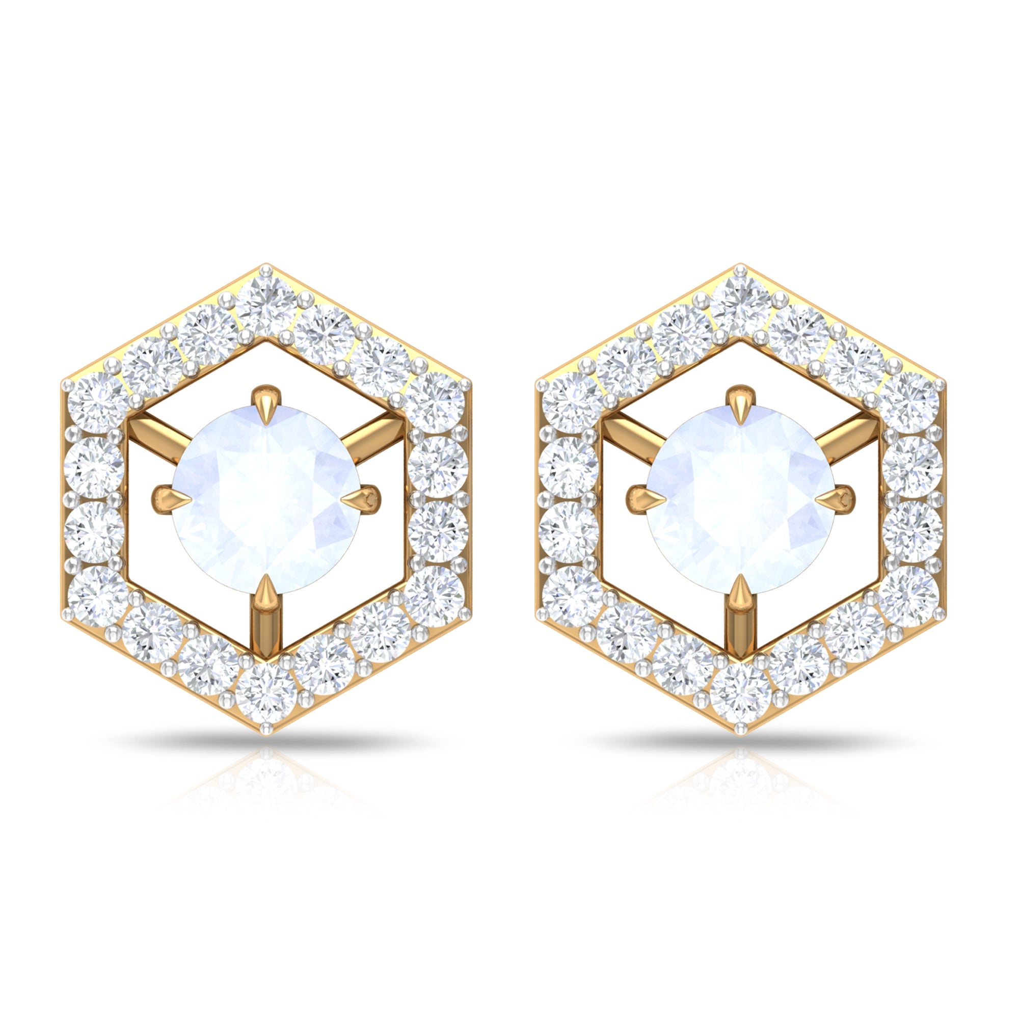 Moonstone Stud Earrings – 1 CT Diamond Geometric Solid Gold Minimalist Jewelry