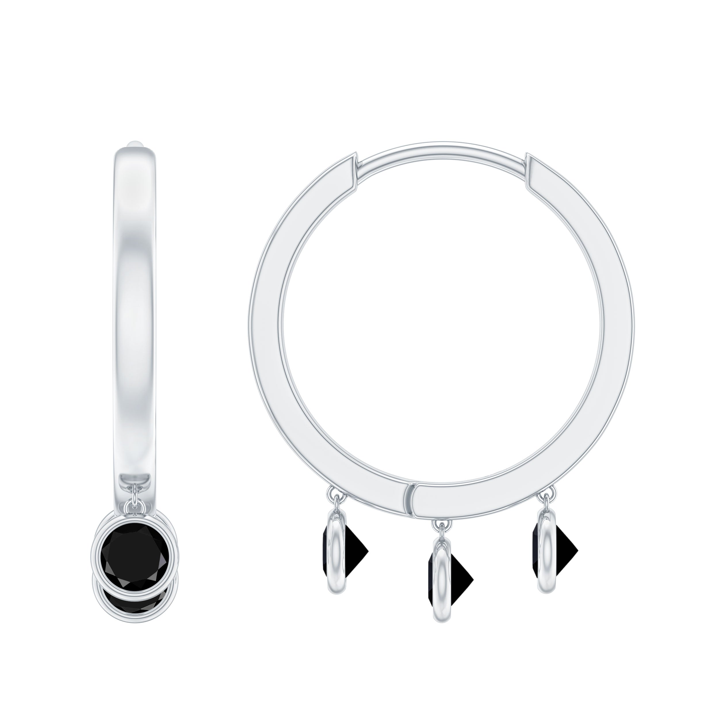 Genuine Black Onyx Hinged Hoop Drop Earrings