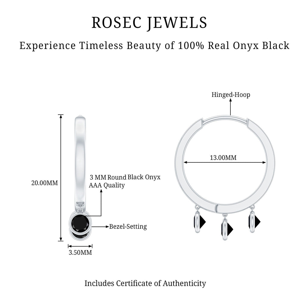 Genuine Black Onyx Hinged Hoop Drop Earrings