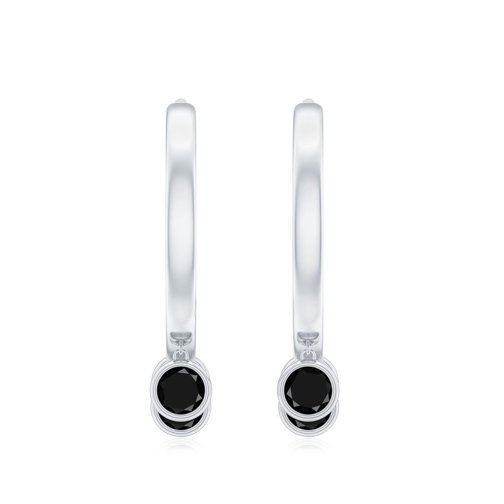 Genuine Black Onyx Hinged Hoop Drop Earrings
