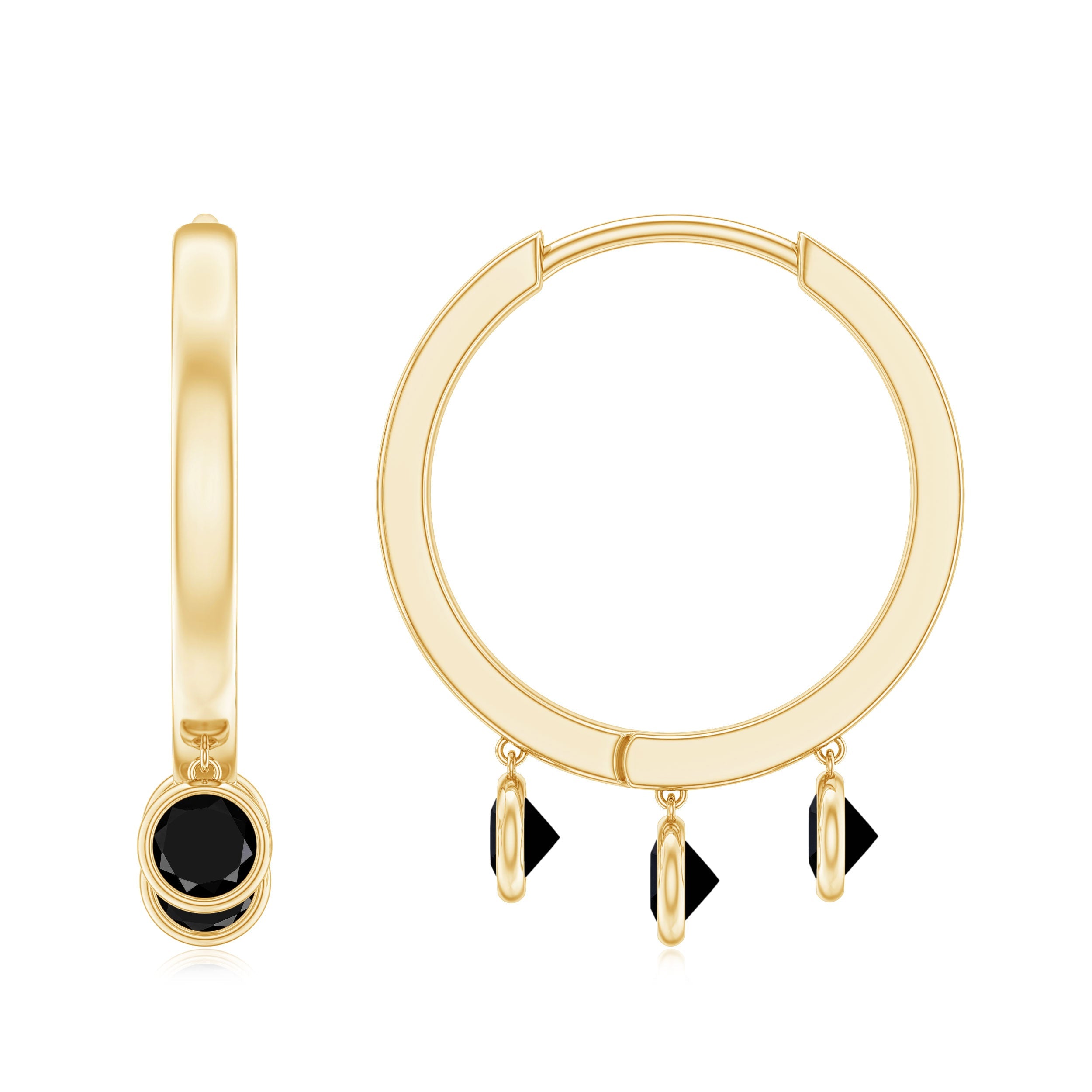 Genuine Black Onyx Hinged Hoop Drop Earrings