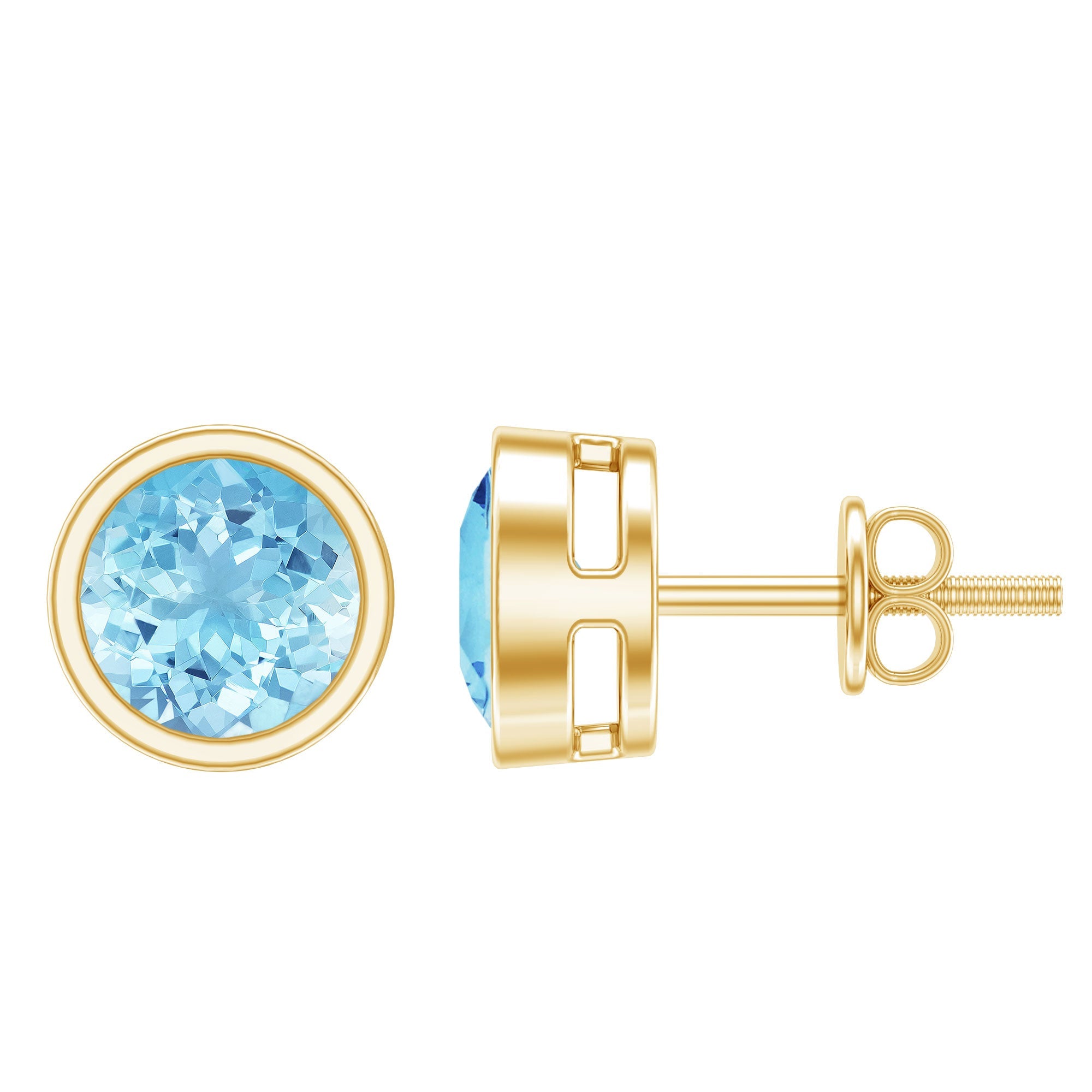 Aquamarine Stud Earrings – 1.6 Carat Round Blue Gemstones | Bezel Setting