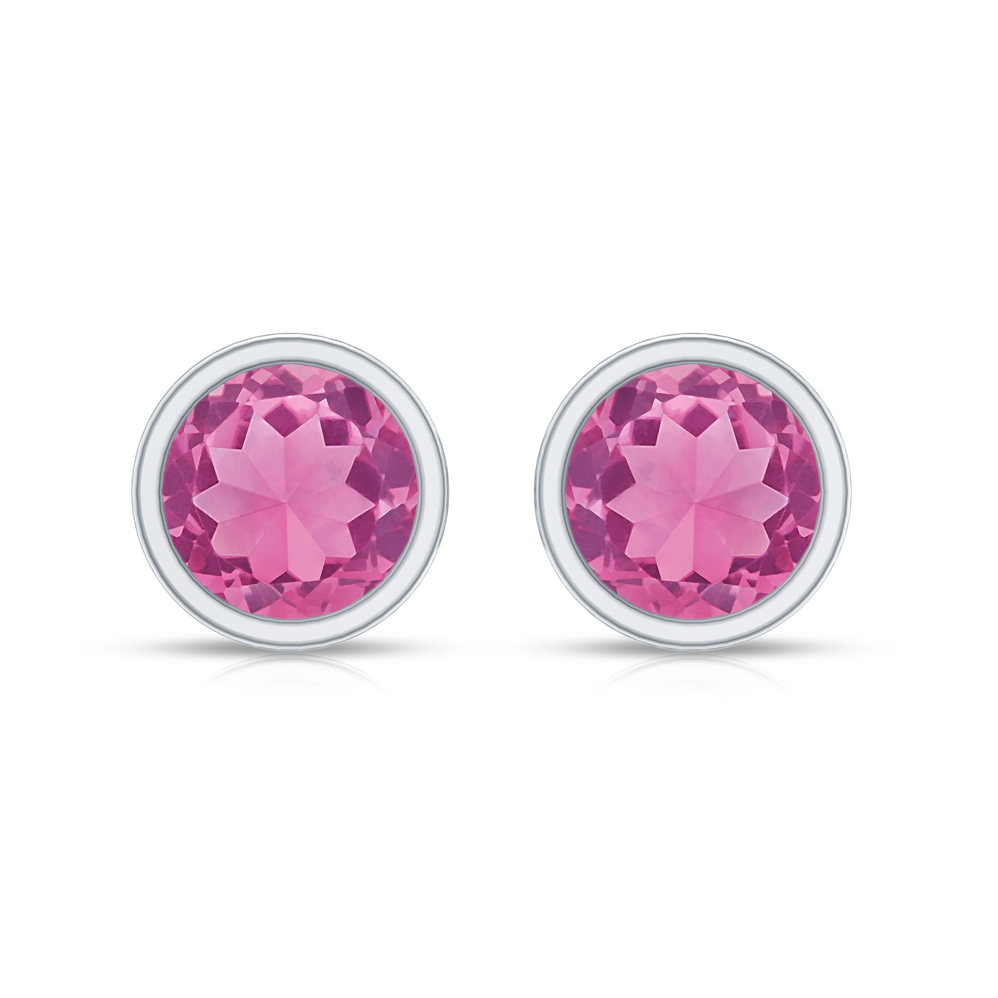 Round Pink Tourmaline Solitaire Stud Earrings