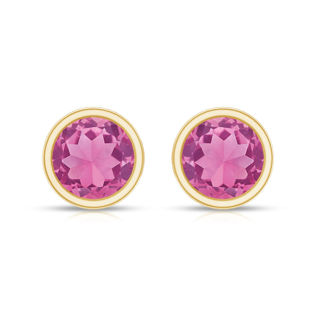 Round Pink Tourmaline Solitaire Stud Earrings