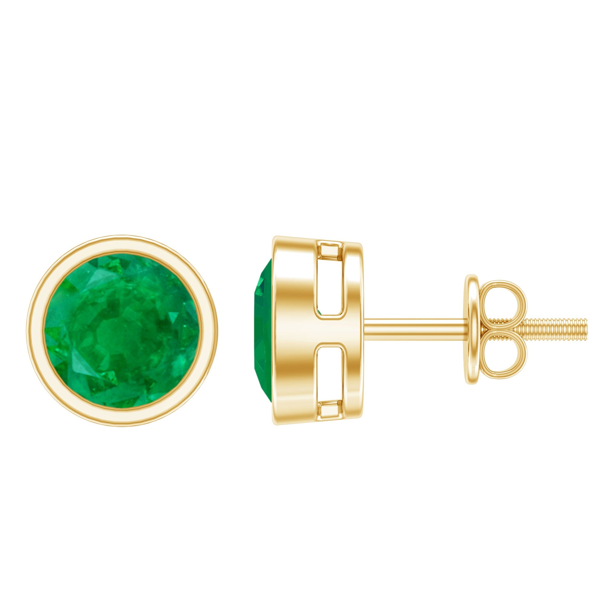 Emerald Stud Earrings – Bezel Setting Round Solitaire Studs With AAA Quality Gems