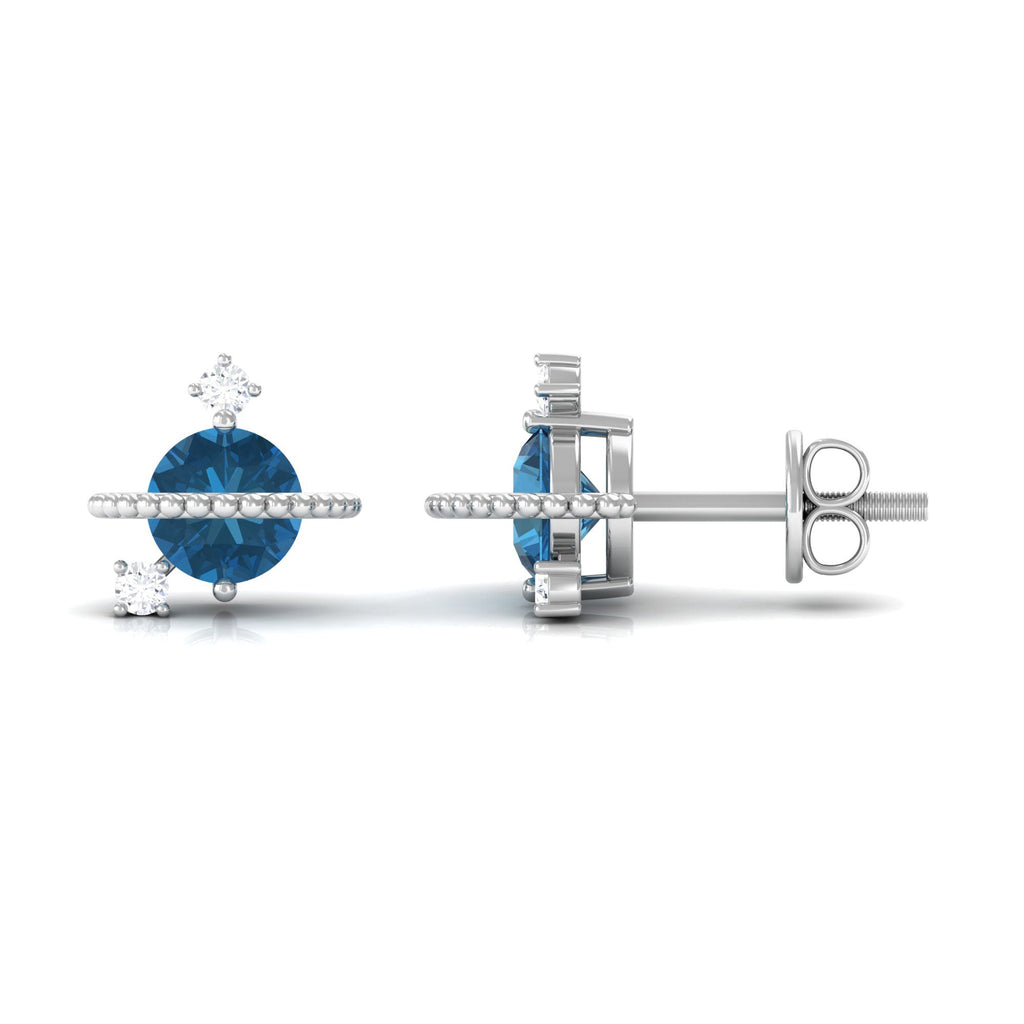 1.2 Carat London Blue Topaz and Diamond Contemporary Stud Earrings