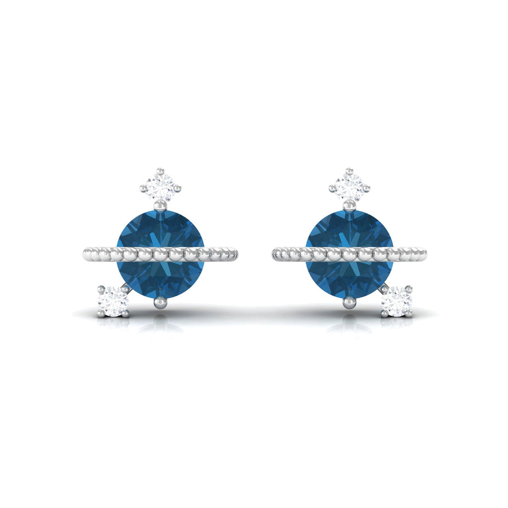 1.2 Carat London Blue Topaz and Diamond Contemporary Stud Earrings