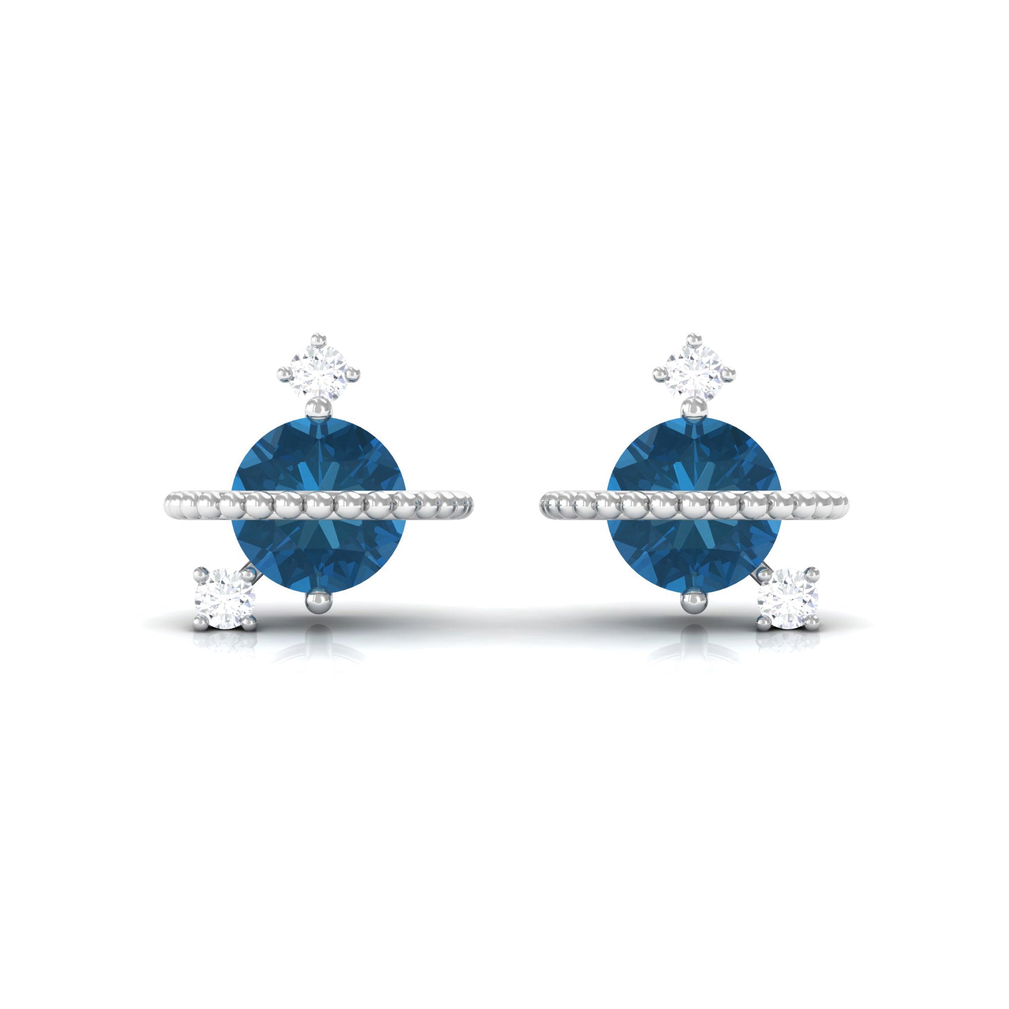 1.2 Carat London Blue Topaz and Diamond Contemporary Stud Earrings