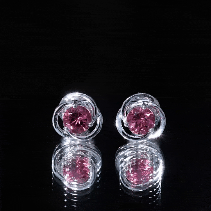 Pink Tourmaline Earrings - 0.9 Carat Solitaire Stud With Swirl Design
