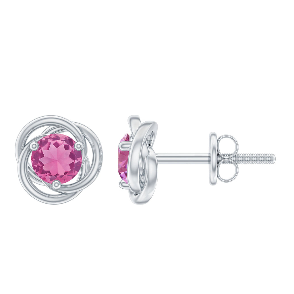 Pink Tourmaline Earrings - 0.9 Carat Solitaire Stud With Swirl Design