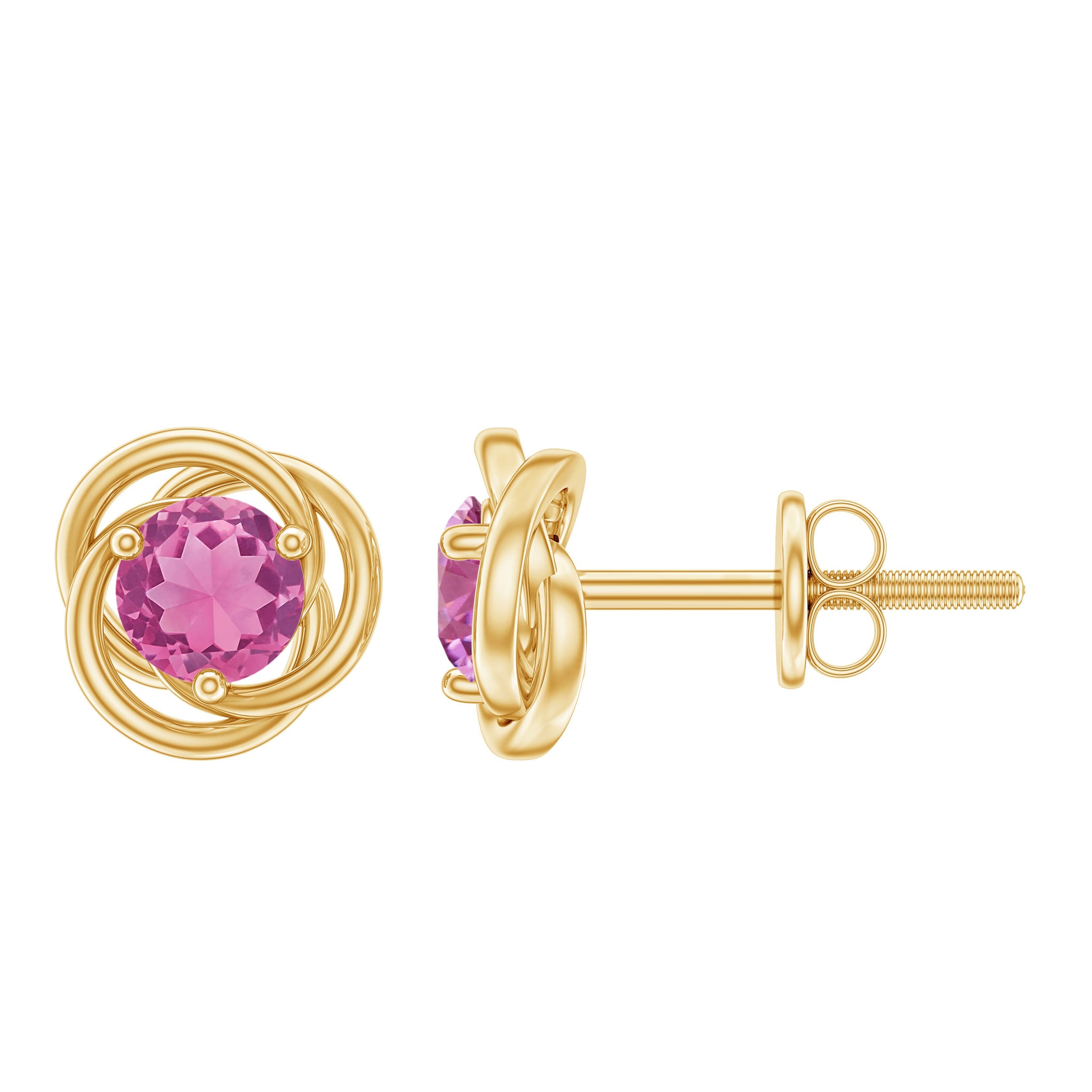 Pink Tourmaline Earrings - 0.9 Carat Solitaire Stud With Swirl Design