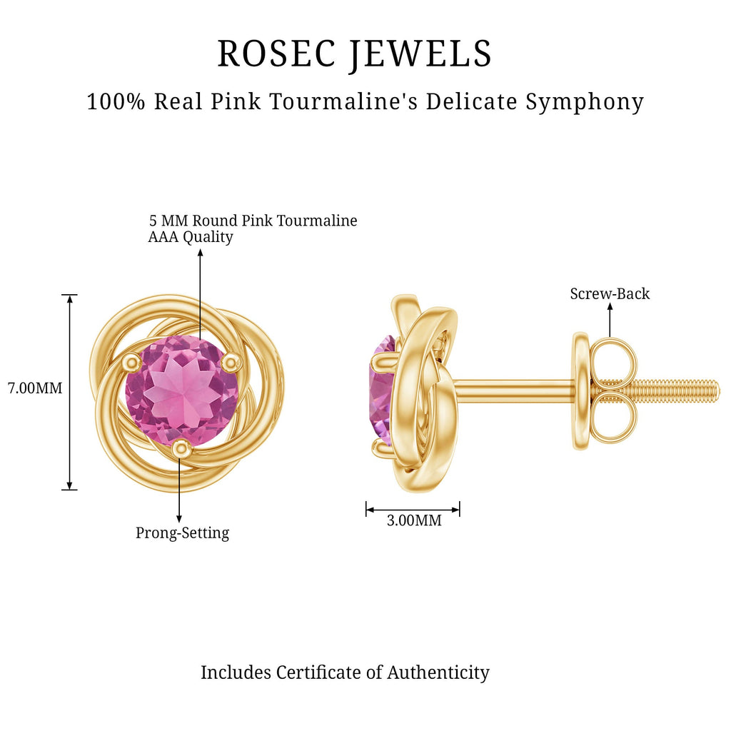 Pink Tourmaline Earrings - 0.9 Carat Solitaire Stud With Swirl Design